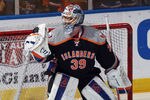 UNIONDALE, NY - NOVEMBER 23:  Rick DiPietro #39 of the New York Islanders skates in warmups prior to the game against the Philadelphia Flyers at the Nassau Veterans Memorial Coliseum on November 23, 2011 in Uniondale, New York.  (Photo by Bruce Bennett/Getty Images)