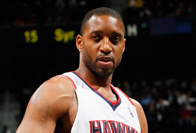 ATLANTA, GA - DECEMBER 28:  Tracy McGrady #1 of the Atlanta Hawks walks on the court against the Washington Wizards at Philips Arena on December 28, 2011 in Atlanta, Georgia.  NOTE TO USER: User expressly acknowledges and agrees that, by downloading and or using this photograph, User is consenting to the terms and conditions of the Getty Images License Agreement.  (Photo by Kevin C. Cox/Getty Images)