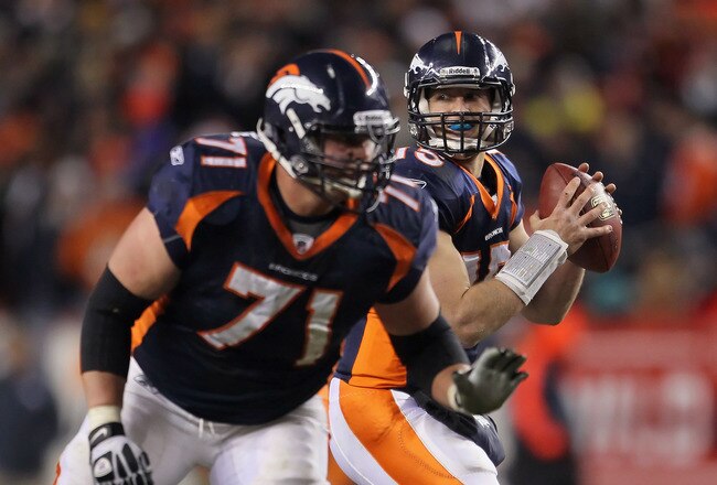 DENVER, CO - JANUARY 08:  Quarterback Tim Tebow #15 of the Denver Broncos drops back to pass during the AFC Wild Card Playoff game at Sports Authority Field against the Pittsburgh Steelers at Mile High on January 8, 2012 in Denver, Colorado.  (Photo by Jeff Gross/Getty Images)