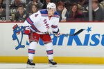 PITTSBURGH, PA - JANUARY 06:  Michael Del Zotto #4 of the New York Rangers in action during the NHL game against the Pittsburgh Penguins at Consol Energy Center on January 6, 2012 in Pittsburgh, Pennsylvania.  The Rangers defeated the Penguins 3-1.  (Photo by Christian Petersen/Getty Images)