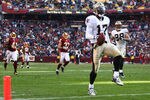 LANDOVER, MD - DECEMBER 06:  Robert Meachem #17 of the New Orleans Saints scores a touchdown against the Washington Redskins on December 6, 2009 at FedExField in Landover, Maryland.  (Photo by Chris McGrath/Getty Images)