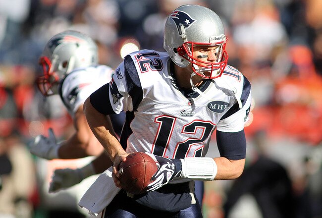 DENVER, CO - DECEMBER 18: Tom Brady #12 of the New England Patriots during pregame warmups on December 18, 2011 before facing the Denver Broncos at Sports Authority Field at Mile High in Denver, Colorado. (Photo by Marc Piscotty/Getty Images)
