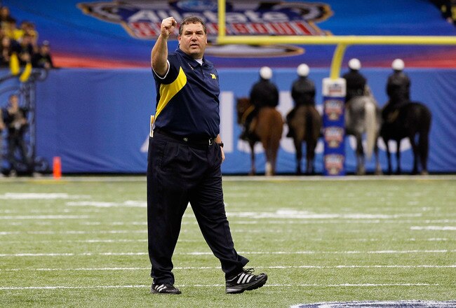 NEW ORLEANS, LA - JANUARY 03:  Head coach Brady Hoke of the Michigan Wolverines coaches against the Virginia Tech Hokies during the Allstate Sugar Bowl at Mercedes-Benz Superdome on January 3, 2012 in New Orleans, Louisiana.  (Photo by Kevin C. Cox/Getty Images)