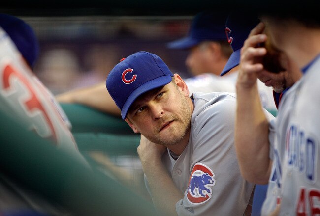 WASHINGTON, DC - JULY 07: Kerry Wood #34 of the Chicago Cubs in the dugout during the Cubs game against the Washington Nationals at Nationals Park on July 7, 2011 in Washington, DC. (Photo by Rob Carr/Getty Images)