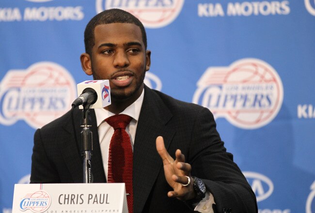 PLAYA VISTA, CA - DECEMBER 15:  Chris Paul speaks at a press conference introducing him as a member of the Los Angeles Clippers on December 15, 2011 at the Los Angeles Clippers Training Center in Playa Vista, California.  (Photo by Stephen Dunn/Getty Images)