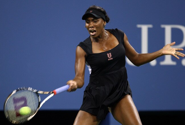 NEW YORK, NY - AUGUST 29:  Venus Williams of the United States returns the ball against Vesna Dolonts of Russia during Day One of the 2011 US Open at the USTA Billie Jean King National Tennis Center on August 29, 2011 in the Flushing neighborhood of the Queens borough of New York City.  (Photo by Julian Finney/Getty Images)