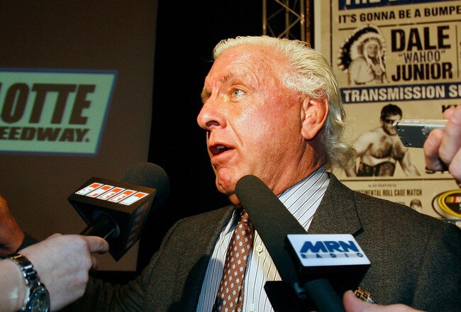 CONCORD, NC - JANUARY 20:  Former American Professional Wrestler Ric Flair speaks with the media during the NASCAR Sprint Media Tour hosted by Charlotte Motor Speedway, held at the Embassy Suites, on January 20, 2010 in Concord, North Carolina.  (Photo by Jason Smith/Getty Images)