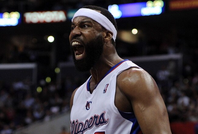 LOS ANGELES, CA - JANUARY 12:  Baron Davis #5 of the Los Angeles Clippers reacts after his dunk against the Miami Heat at Staples Center on January 12, 2011 in Los Angeles, California.  NOTE TO USER: User expressly acknowledges and agrees that, by downloading and or using this photograph, User is consenting to the terms and conditions of the Getty Images License Agreement.  (Photo by Harry How/Getty Images)
