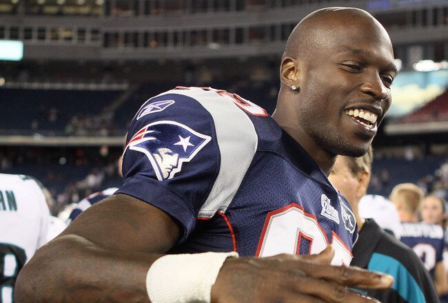 FOXBORO, MA - AUGUST 11:  Chad Ochocinco #85 of the New England Patriots walks on the field after the game against the Jacksonville Jaguars on August 11, 2011 at Gillette Stadium in Foxboro, Massachusetts. The New England Patriots defeated the Jacksonville Jaguars 47-12.  (Photo by Elsa/Getty Images)