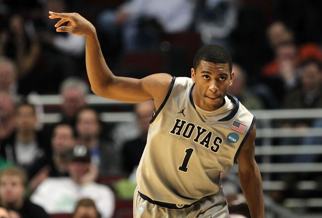 CHICAGO, IL - MARCH 18:  Hollis Thompson #1 of the Georgetown Hoyas looks on after a shot against the Virginia Commonwealth Rams in the first half during the second round of the 2011 NCAA men's basketball tournament at the United Center on March 18, 2011 in Chicago, Illinois.  (Photo by Jamie Squire/Getty Images)