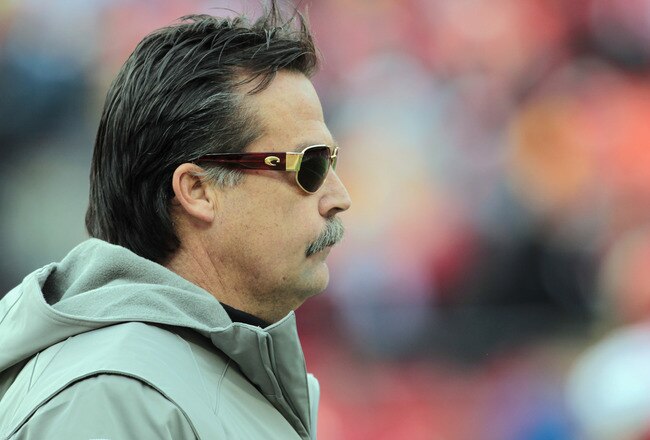 KANSAS CITY, MO - DECEMBER 26:  Head coach Jeff Fisher of the Tennessee Titans looks on from the sidelines during the game against the Kansas City Chiefs on December 26, 2010 at Arrowhead Stadium in Kansas City, Missouri.  (Photo by Jamie Squire/Getty Images)