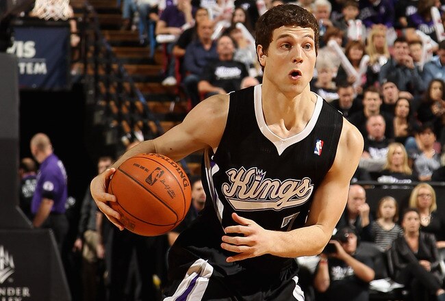 SACRAMENTO, CA - DECEMBER 26:  Jimmer Fredette #7 of the Sacramento Kings in action against the Los Angeles Lakers at Power Balance Pavilion on December 26, 2011 in Sacramento, California.  NOTE TO USER: User expressly acknowledges and agrees that, by downloading and or using this photograph, User is consenting to the terms and conditions of the Getty Images License Agreement.  (Photo by Ezra Shaw/Getty Images)