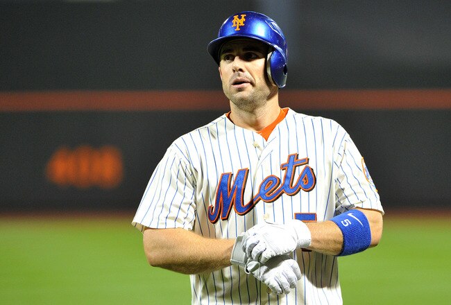 NEW YORK, NY - SEPTEMBER 12: David Wright #5 of the New York Mets  reacts after popping out to first in the bottom of the fourth inning against the Washington Nationals at Citi Field on September 12, 2011 in the Flushing neighborhood of the Queens borough of New York City. (Photo by Christopher Pasatieri/Getty Images)