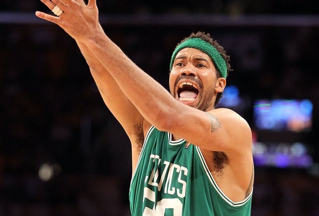 LOS ANGELES, CA - JUNE 17:  Rasheed Wallace #30 of the Boston Celtics reacts against the Los Angeles Lakers in Game Seven of the 2010 NBA Finals at Staples Center on June 17, 2010 in Los Angeles, California.  NOTE TO USER: User expressly acknowledges and agrees that, by downloading and/or using this Photograph, user is consenting to the terms and conditions of the Getty Images License Agreement.  (Photo by Ronald Martinez/Getty Images)