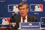 ARLINGTON, TX - OCTOBER 23:  MLB commissioner Bud Selig addresses the media during a presentation of the Commissioner’s Historic Achievement Award to Ken Griffey Jr. prior to Game Four of the MLB World Series between the St. Louis Cardinals and Texas Rangers at Rangers Ballpark in Arlington on October 23, 2011 in Arlington, Texas.  (Photo by Doug Pensinger/Getty Images)