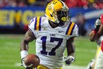 ATLANTA, GA - DECEMBER 3: Morris Claiborne #17 of the LSU Tigers returns an interception for a touchdown against the Georgia Bulldogs during the SEC Championship Game at the Georgia Dome on December 3, 2011 in Atlanta, Georgia.  (Photo by Scott Cunningham/Getty Images)