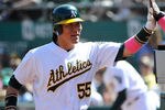 OAKLAND, CA - SEPTEMBER 04: Hideki Matsui #55 of the Oakland Athletics celebrates after scoring on a David DeJesus #12 RBI single against the Seattle Mariners in the fifth inning during an MLB baseball game at O.co Coliseum on September 4, 2011 in Oakland, California.  (Photo by Thearon W. Henderson/Getty Images)