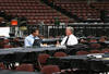 OTTAWA, ON - JUNE 20:  Anaheim Ducks general manager Brian Burke (R) talks with Dave Nonis before the 2008 NHL Entry Draft at Scotiabank Place on June 20, 2008 in Ottawa, Ontario, Canada.  (Photo by Bruce Bennett/Getty Images)