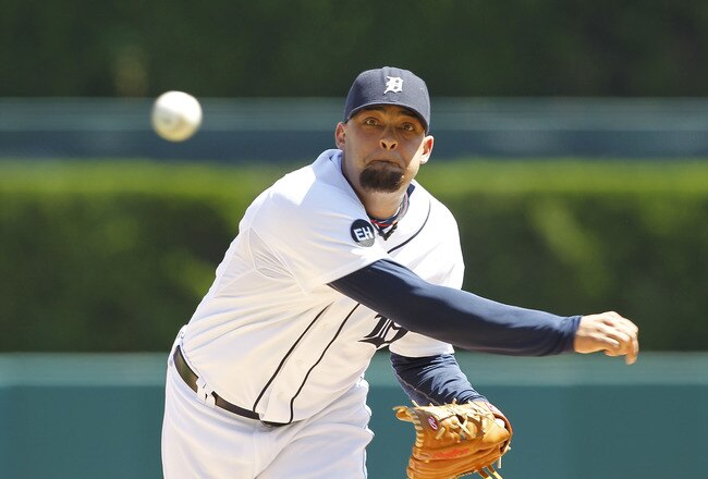 DETROIT - JUNE 17:  Joel Zumaya #54 arms up prior to the start of the eight inning against the Washington Nationals during the game on June 17, 2010 at Comerica Park in Detroit, Michigan. The Tigers defeated the Nationals 8-3. (Photo by Leon Halip/Getty Images)