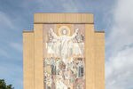 SOUTH BEND, IN - SETPEMBER 19: A general view of the 'Word of Life' mural, also known as 'Touchdown Jesus,' on the campus of Notre Dme University beofre a game between the Notre Dame Fighting Irish and the Michigan State Spartans on September 19, 2009 at Notre Dame Stadium in South Bend, Indiana. (Photo by Jonathan Daniel/Getty Images)