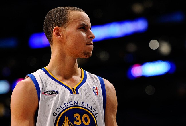 LOS ANGELES, CA - FEBRUARY 18:  Stephen Curry #30 of the Golden State Warriors and the Sophomore Team looks on during the T-Mobile Rookie Challenge and Youth Jam at Staples Center on February 18, 2011 in Los Angeles, California.  (Photo by Kevork Djansezian/Getty Images)