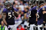 BALTIMORE, MD - NOVEMBER 20: Linebacker Terrell Suggs #55 of the Baltimore Ravens dances with teammates during a timeout against the Cincinnati Bengals at M&T Bank Stadium on November 20, 2011 in Baltimore, Maryland. The Ravens won, 31-24. (Photo by Patrick Smith/Getty Images)