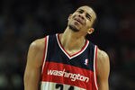CHICAGO, IL - JANUARY 11:  JaVale McGee #34 of the Washington Wizards reacts after being called for a foul against the Chicago Bulls at the United Center on January 11, 2012 in Chicago, Illinois. The Bulls defeated the Wizards 78-64. NOTE TO USER: User expressly acknowledges and agrees that, by downloading and or using this photograph, User is consenting to the terms and conditions of the Getty Images License Agreement.  (Photo by Jonathan Daniel/Getty Images)