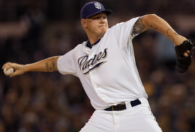 SAN DIEGO, CA - SEPTEMBER 26: Starting pitcher Matt Latos #38 of the San Diego Padres throws the ball during the first inning of the game against the Chicago Cubs at Petco Park on September 26, 2011 in San Diego, California. (Photo by Kent C. Horner/Getty Images)