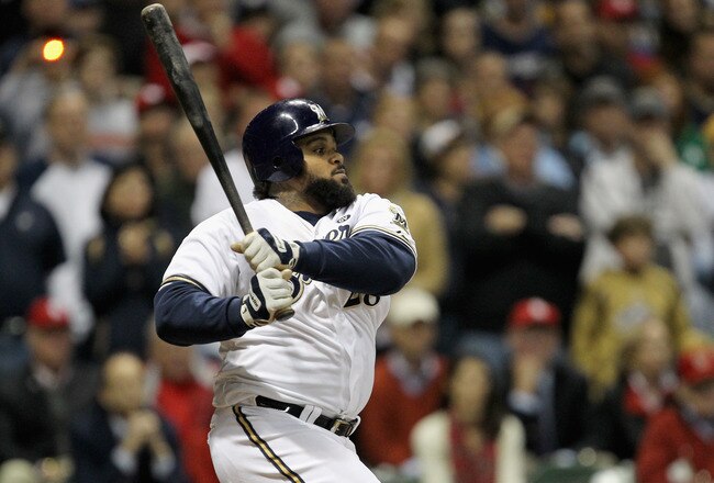 MILWAUKEE, WI - OCTOBER 16:  Prince Fielder #28 of the Milwaukee Brewers bats against the St. Louis Cardinals during Game Six of the National League Championship Series at Miller Park on October 16, 2011 in Milwaukee, Wisconsin.  (Photo by Jonathan Daniel/Getty Images)