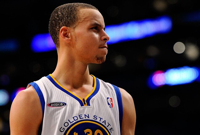 LOS ANGELES, CA - FEBRUARY 18:  Stephen Curry #30 of the Golden State Warriors and the Sophomore Team looks on during the T-Mobile Rookie Challenge and Youth Jam at Staples Center on February 18, 2011 in Los Angeles, California.  (Photo by Kevork Djansezian/Getty Images)