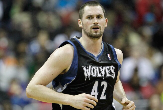 WASHINGTON, DC - MARCH 05:  Kevin Love #42 of the Minnesota Timberwolves against the Washington Wizards at the Verizon Center on March 5, 2011 in Washington, DC. NOTE TO USER: User expressly acknowledges and agrees that, by downloading and/or using this Photograph, User is consenting to the terms and conditions of the Getty Images License Agreement.  (Photo by Rob Carr/Getty Images)