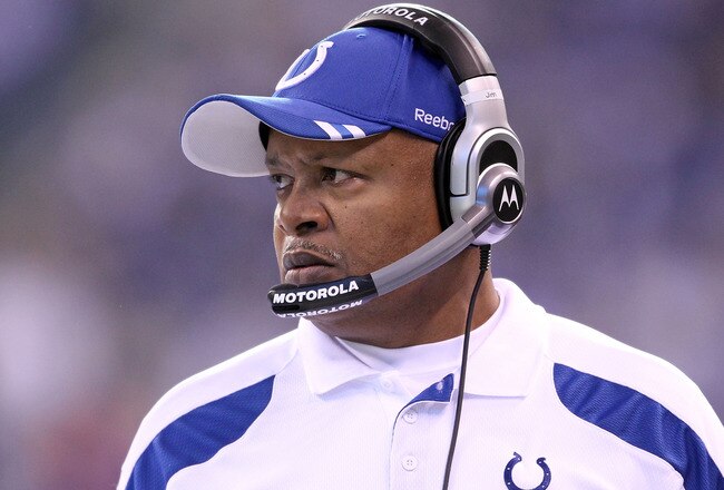 INDIANAPOLIS, IN - DECEMBER 18:  Jim Caldwell the head coach of the Indianapolis Colts watches the action during Colts 27-13 win over the Tennessee Titans in the NFL game at Lucas Oil Stadium on December 18, 2011 in Indianapolis, Indiana.  (Photo by Andy Lyons/Getty Images)