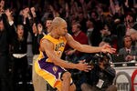 LOS ANGELES, CA - JANUARY 16:  Derek Fisher #2 of the Los Angeles Lakers celebrates after making the winning three point basket with 3.1 seconds left in the game against the Dallas Mavericks at Staples Center on January 16, 2012 in Los Angeles, California.  The Lakers won 73-70.  NOTE TO USER: User expressly acknowledges and agrees that, by downloading and or using this photograph, User is consenting to the terms and conditions of the Getty Images License Agreement.  (Photo by Stephen Dunn/Getty Images)