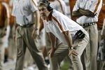 AUSTIN, TX - SEPTEMBER 3:  Head Coach Mack Brown of the Texas Longhorns looks on from the sidelines in the NCAA game against the Rice Owls on September 3, 2011 at Darrell K. Royal-Texas Memorial Stadium in Austin, Texas.  Texas defeated Rice 34-9. (Photo by Erich Schlegel/Getty Images)