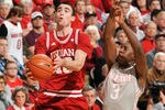 COLUMBUS, OH - JANUARY 15:  Will Sheehey #10 of the Indiana Hoosiers attempts a lay up as Shannon Scott #3 of the Ohio State Buckeyes comes in to swat the ball away on January 15, 2012 at Value City Arena in Columbus, Ohio. Ohio State defeated Indiana 80-63. (Photo by Jamie Sabau/Getty Images)