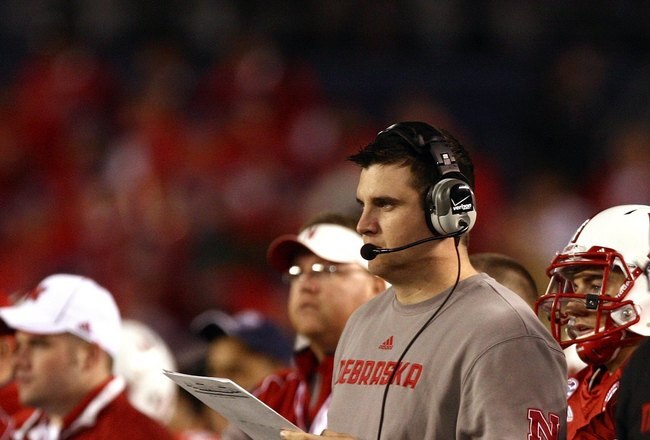 SAN DIEGO - DECEMBER 30:  Assistant Coach Tim Beck of the University of Nebraska Cornhuskers looks on from the sideline during the Pacific Life Holiday Bowl against University of Arizona Wildcats on December 30, 2009 at Qualcomm Stadium in San Diego, California. The Cornhuskers defeated the Wildcats 33-0. (Photo By Donald Miralle/Getty Images)