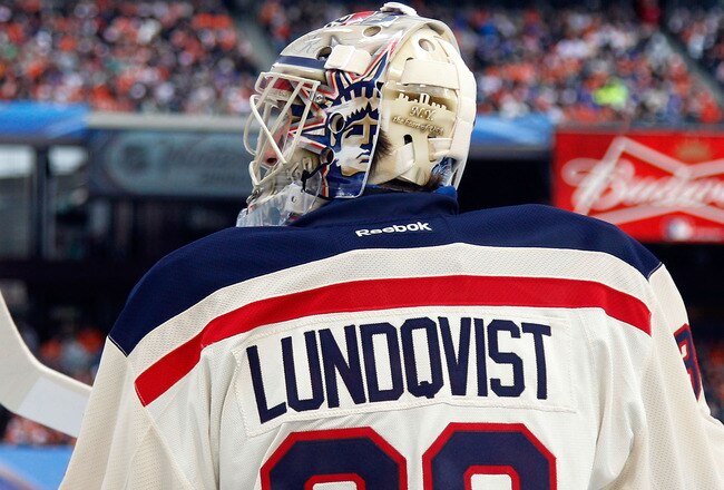 PHILADELPHIA, PA - JANUARY 02:  Henrik Lundqvist #30 of the New York Rangers looks on during the 2012 Bridgestone NHL Winter Classic at Citizens Bank Park on January 2, 2012 in Philadelphia, Pennsylvania.  (Photo by Rob Carr/Getty Images)