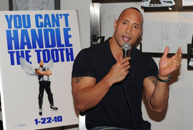 NEW YORK - JANUARY 20:  Actor Dwayne Johnson attends the NHL Powered by Reebok Store to promote 'Tooth Fairy' on January 20, 2010 in New York City.  (Photo by Stephen Lovekin/Getty Images)