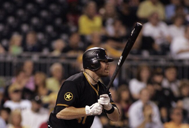 PITTSBURGH, PA - SEPTEMBER 13:  Ryan Doumit #41 of the Pittsburgh Pirates hits a triple against the St. Louis Cardinals during the game on September 13, 2011 at PNC Park in Pittsburgh, Pennsylvania.  (Photo by Justin K. Aller/Getty Images)