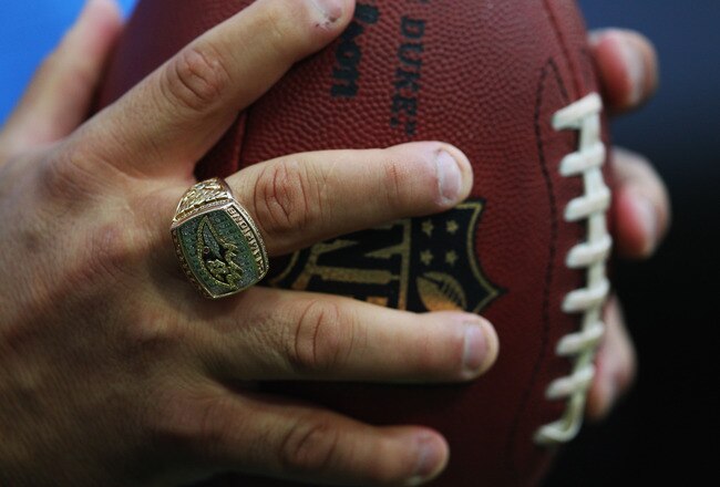 LONDON, ENGLAND - OCTOBER 23:  Detailesd view of a Super Bowl winners ring prior to the NFL International Series match between Chicago Bears and Tampa Bay Buccaneers at Wembley Stadium on October 23, 2011 in London, England. This is the fifth occasion where a regular season NFL match has been played in London.  (Photo by Warren Little/Getty Images)