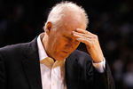 MIAMI, FL - JANUARY 17:  San Antonio Spurs head coach Gregg Popovich reacts during a game against the Miami Heat at American Airlines Arena on January 17, 2012 in Miami, Florida. NOTE TO USER: User expressly acknowledges and agrees that, by downloading and/or using this Photograph, User is consenting to the terms and conditions of the Getty Images License Agreement.  (Photo by Mike Ehrmann/Getty Images)
