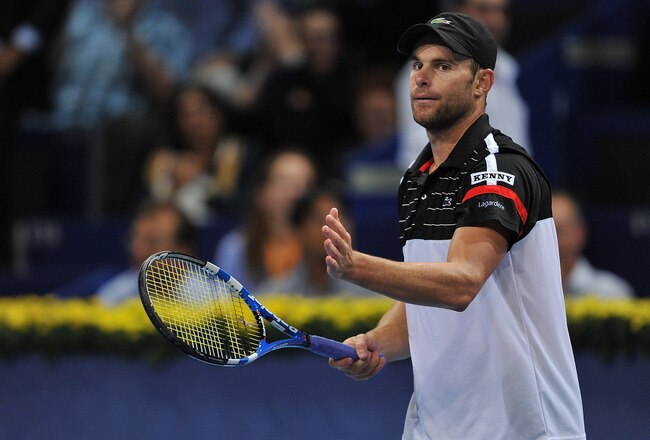 BASEL, SWITZERLAND - NOVEMBER 03:  Andy Roddick of the United States celebrates his victory after his match against Radek Stepanek of Czech Republic during day four of the Swiss Indoors at St Jakobshalle on November 3, 2011 in Basel, Switzerland.  (Photo by Harold Cunningham/Getty Images)