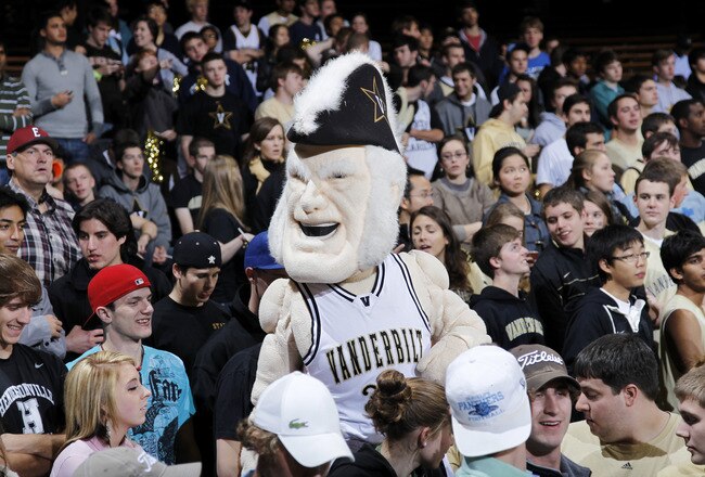 NASHVILLE, TN - NOVEMBER 11:  The Vanderbilt Commodores mascot visits with fans during the game against the Oregon Ducks at Memorial Gymansium on November 11, 2011 in Nashville, Tennessee. Vanderbilt defeated Oregon 78-64.(Photo by Joe Robbins/Getty Images)