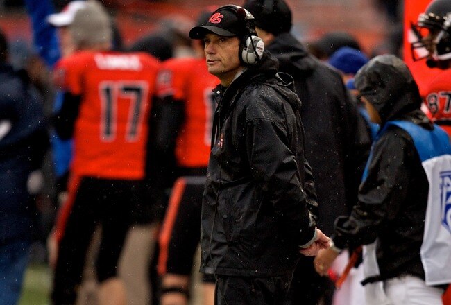 CORVALLIS, OR - NOVEMBER 05: Oregon State Beavers head coach Mike Riley looks at the scoreboard during the game against the Oregon State Beavers on November 5, 2011 at Reser Stadium in Corvallis, Oregon. Stanford won the game 38-13. (Photo by Craig Mitchelldyer/Getty Images)