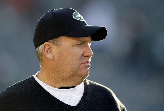 PHILADELPHIA, PA - DECEMBER 18:  Head coach Rex Ryan of the New York Jets walks onto the field before the start of the Jets game against the Philadelphia Eagles at Lincoln Financial Field on December 18, 2011 in Philadelphia, Pennsylvania.  (Photo by Rob Carr/Getty Images)