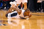 ORLANDO, FL - DECEMBER 21:  Glen Davis #11 of the Orlando Magic slides on the floor after being fouled during a preseason game against the Miami Heat at Amway Center on December 21, 2011 in Orlando, Florida. NOTE TO USER: User expressly acknowledges and agrees that, by downloading and/or using this Photograph, User is consenting to the terms and conditions of the Getty Images License Agreement.  (Photo by Mike Ehrmann/Getty Images)