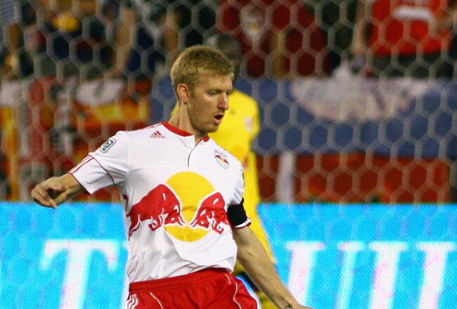 HARRISON, NJ - SEPTEMBER 10: Tim Ream #5 of the New York Red Bulls plays the ball against the Vancouver Whitecaps FC during the game at Red Bull Arena on September 10, 2011 in Harrison, New Jersey. (Photo by Andy Marlin/Getty Images for the New York Red Bulls)