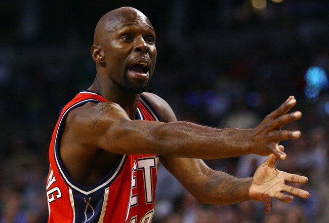 BOSTON - NOVEMBER 14:  Darrell Armstrong #10 of the New Jersey Nets reacts after a ball out of bounds goes to the Boston Celtics on November 14, 2007 at the TD Banknorth Garden in Boston, Massachusetts. The Celtics defeated the Nets 91-69. NOTE TO USER: User expressly acknowledges and agrees that, by downloading and or using this Photograph, user is consenting to the terms and conditions of the Getty Images License Agreement.  (Photo by Elsa/Getty Images)