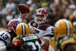GREEN BAY, WI - SEPTEMBER 19: Trent Edwards #5 of the Buffalo Bills throws a pass against the Green Bay Packers at Lambeau Field on September 19, 2010 in Green Bay, Wisconsin. The Packers defeated the Bills 34-7. (Photo by Jonathan Daniel/Getty Images)