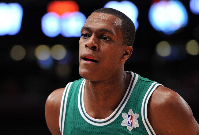 NEW YORK, NY - DECEMBER 25: Rajon Rondo #9 of the Boston Celtics looks on during the second half against the New York Knicks at Madison Square Garden on December 25, 2011 in New York City. NOTE TO USER: User expressly acknowledges and agrees that, by downloading and or using this photograph, User is consenting to the terms and conditions of the Getty Images License Agreement. (Photo by Christopher Pasatieri/Getty Images)